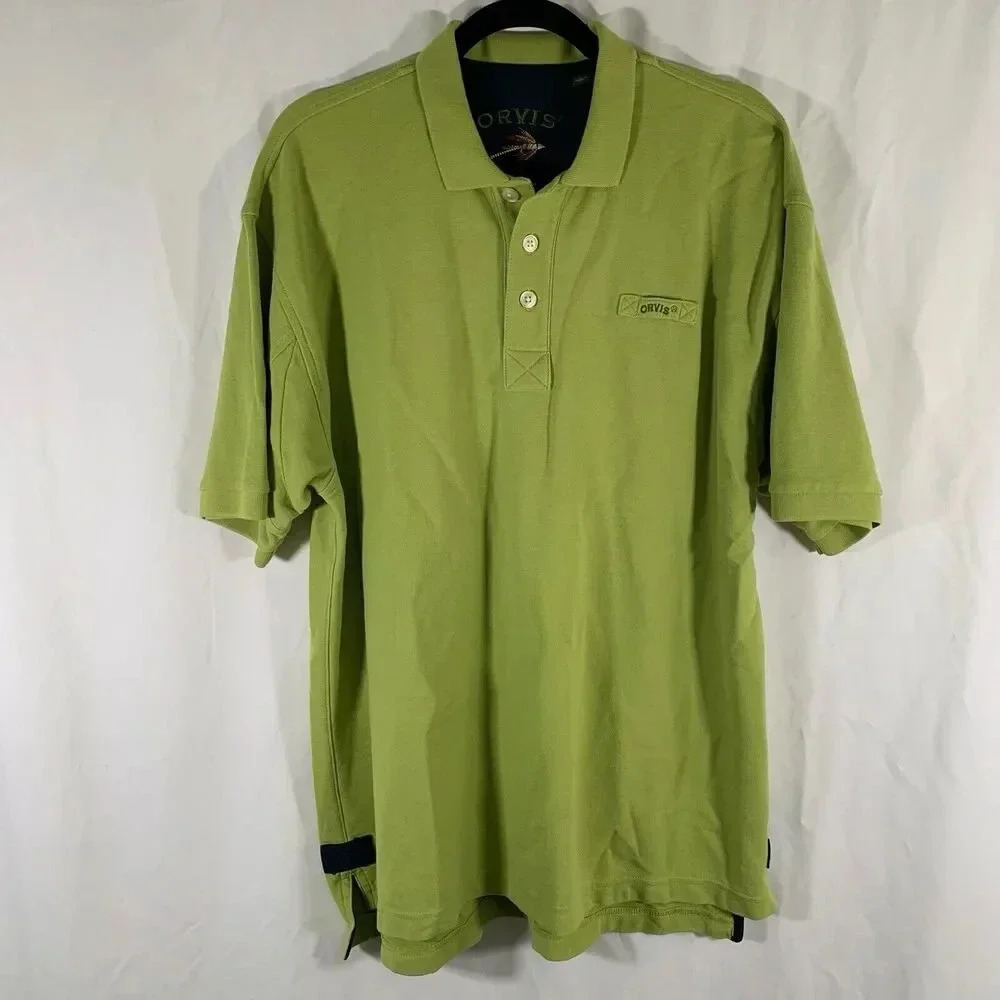 Orvis Polo Shirt Men's XL Green Short Sleeve 1/4 Button Pima Cotton Collared